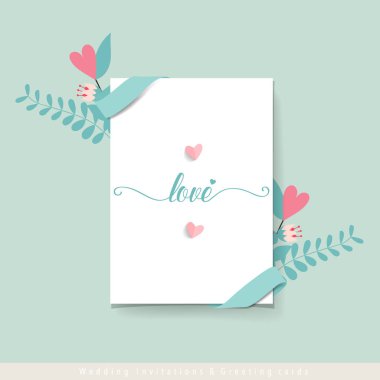 Düğün davetiye kartı tasarım sevimli çiçek şablonları ile. Vecto