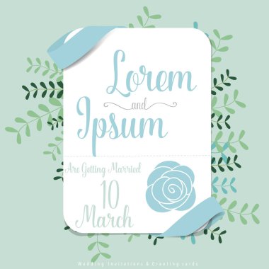 Düğün davetiye kartı tasarım sevimli çiçek şablonları ile. Vecto