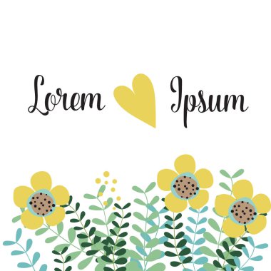 Düğün davetiye kartı tasarım sevimli çiçek şablonları ile. Vecto