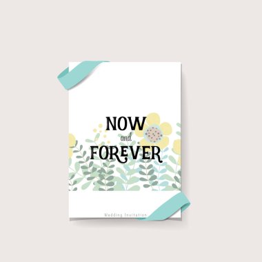 Düğün davetiye kartı tasarım sevimli çiçek şablonları ile. Vecto