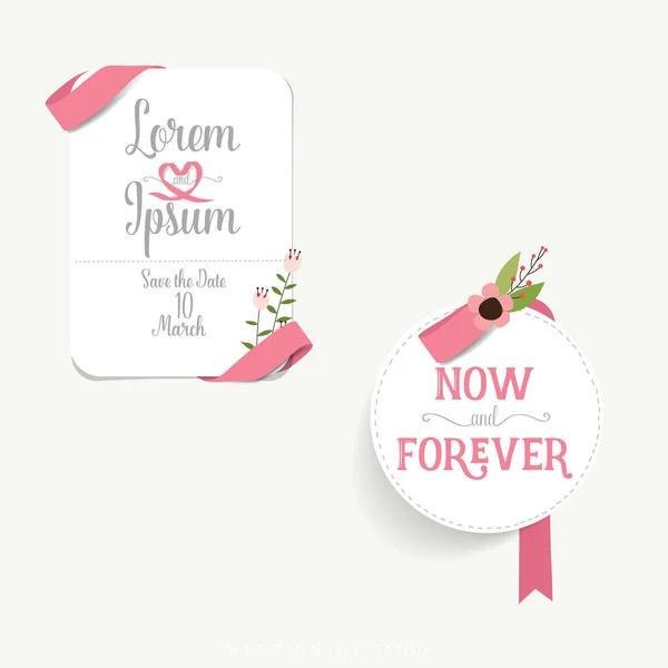 Γάμος πρόσκληση σχεδιασμό κάρτα με χαριτωμένο λουλούδι πρότυπα. Vecto — Διανυσματικό Αρχείο