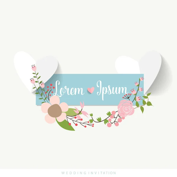 Hochzeitseinladungskarte Design mit niedlichen Blumen-Vorlagen. Vecto — Stockvektor