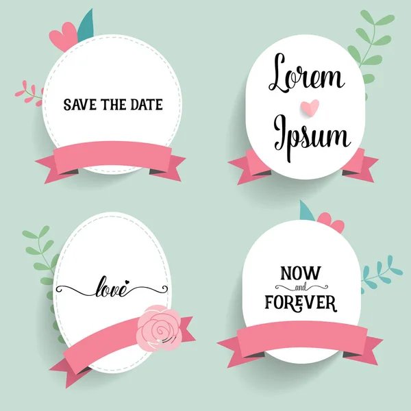 Diseño de tarjetas de invitación de boda con lindas plantillas de flores. Vecto. — Vector de stock