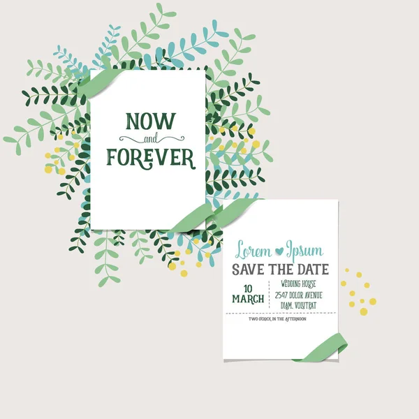 結婚式招待状カード デザインかわいい花テンプレート。ペイント、ペイント ブラシ — ストックベクタ