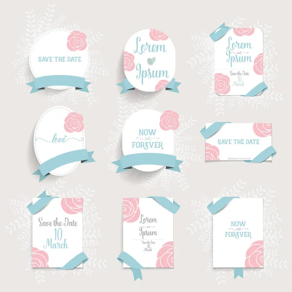 Düğün davetiye kartı tasarım sevimli çiçek şablonları ile. Vecto — Stok Vektör