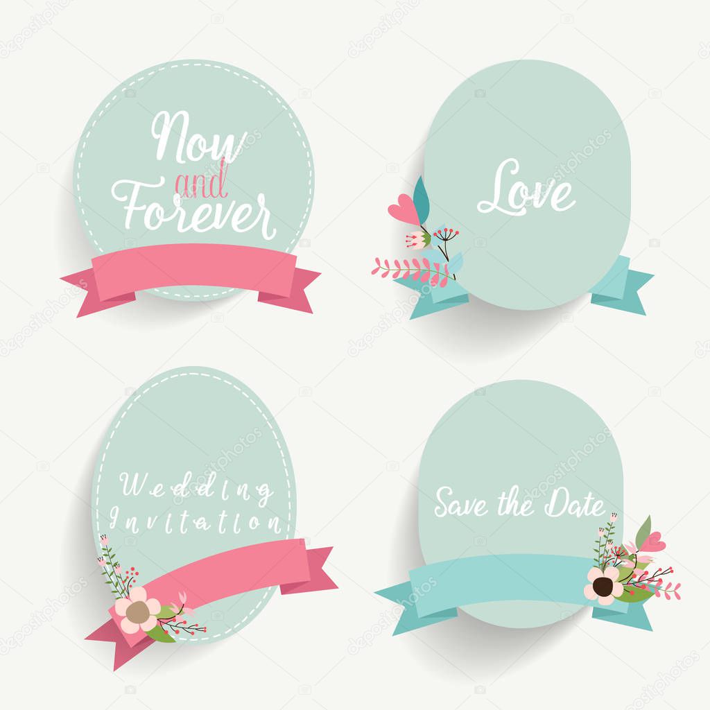 Wedding invitation card design with cute flower templates. Vecto