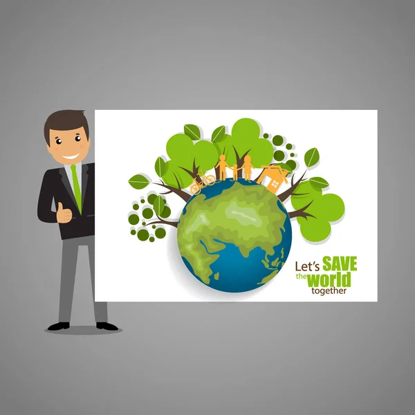 Amigo do ECO. Conceito de ecologia com Green Eco Earth e Árvores. Ve —  Vetores de Stock