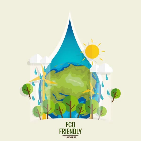 Eco Friendly. Ekologie koncept s zelená Eco země a stromy. Ve — Stockový vektor