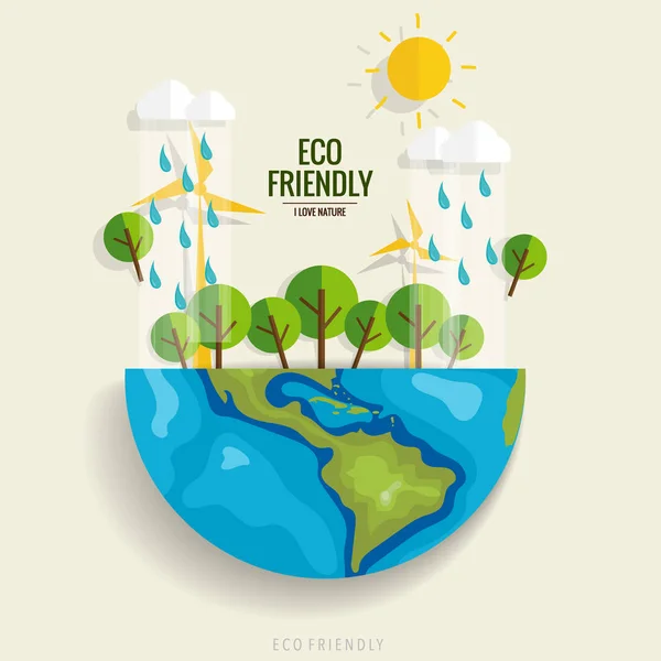 Amigo do ECO. Conceito de ecologia com Green Eco Earth e Árvores. Ve — Vetor de Stock