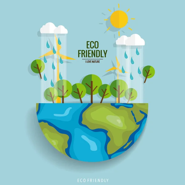 Eco Friendly. Ecologie concept met Green Eco aarde en bomen. Ve — Stockvector