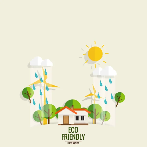 ECO FRIENDLY. Ecology concept with tree background. Vector illus — Stock Vector
