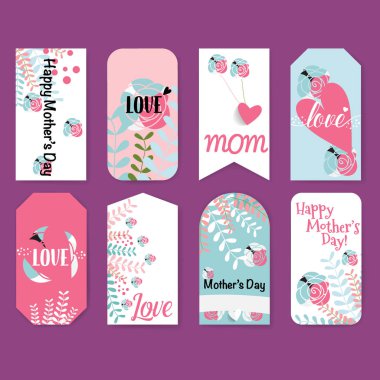 Mutlu anneler günü, kalp, vektör illustrat çiçek buketleri