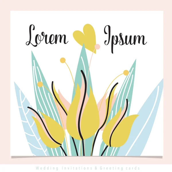 結婚式招待状カード デザインかわいい花テンプレート。ペイント、ペイント ブラシ — ストックベクタ