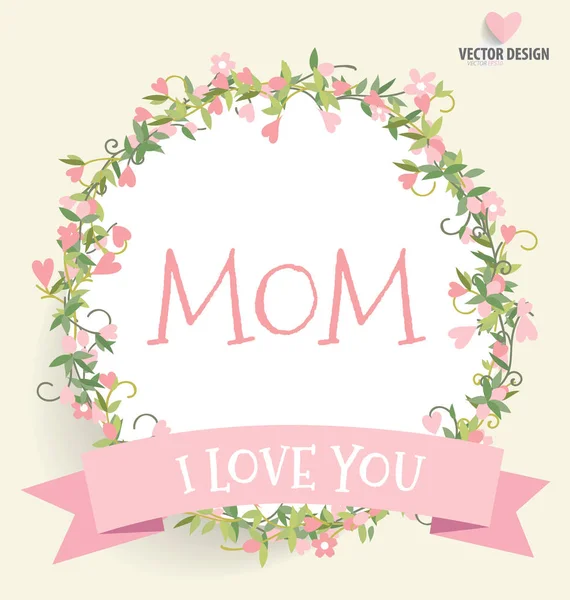 Happy Mother's Day, Floral bouquets with ribbon and heart, vecto — Stock Vector