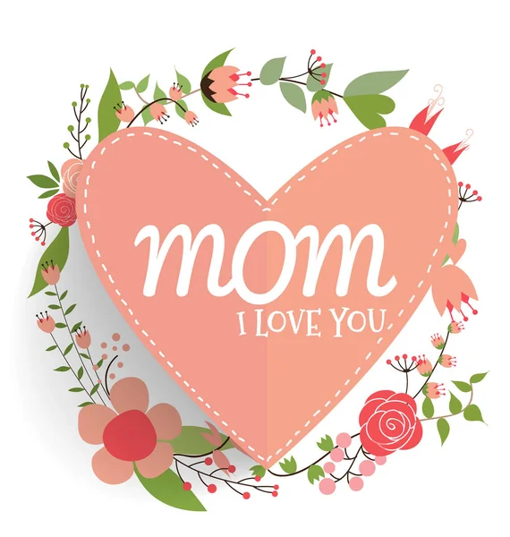 Glücklicher Muttertag, Blumensträuße mit Herz, Vektorillustration — Stockvektor
