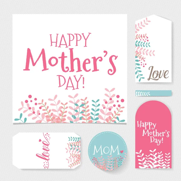 Happy Mother's Day, bloemen boeketten met lint en hart, vecto — Stockvector