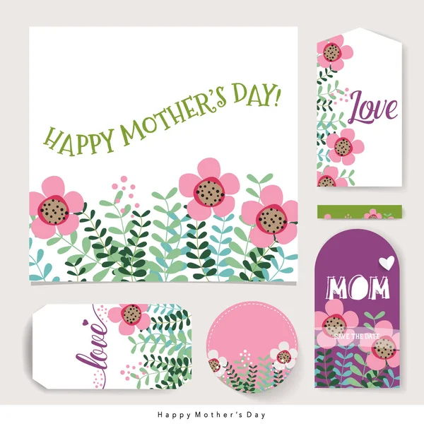 Feliz Dia das Mães com bouquets florais, ilustração vetorial — Vetor de Stock