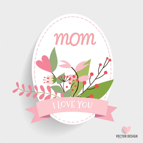 Feliz Día de la Madre, Ramos florales con cinta, vector illustra — Vector de stock