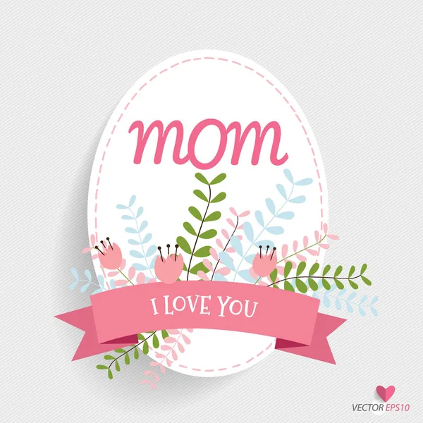 Happy Mother 's Day, buket bunga dengan pita, vector illustra - Stok Vektor