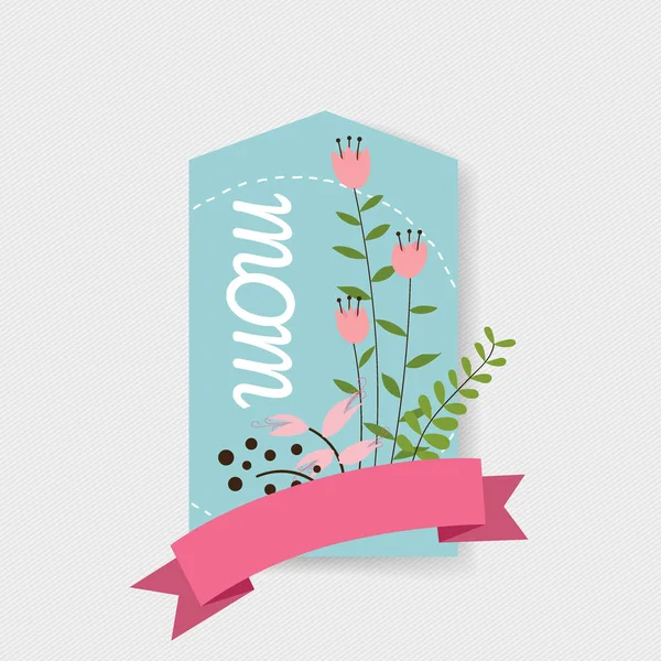 Buona festa della mamma, Mazzi di fiori floreali con nastro, vettoriale illustrare — Vettoriale Stock