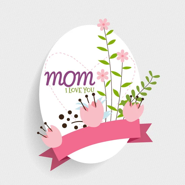 Feliz Dia das Mães, bouquets florais com fita, vector illustra — Vetor de Stock