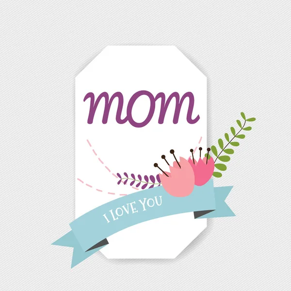 Happy Mother 's Day, buket bunga dengan pita, vector illustra - Stok Vektor
