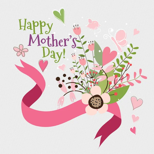 Glücklicher Muttertag, Blumensträuße mit Schleife, Vektor Illustration — Stockvektor