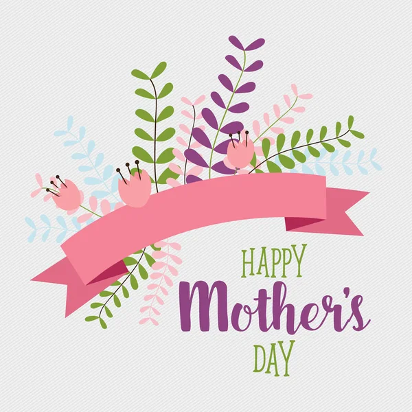 Feliz Día de la Madre, Ramos florales con cinta, vector illustra — Vector de stock