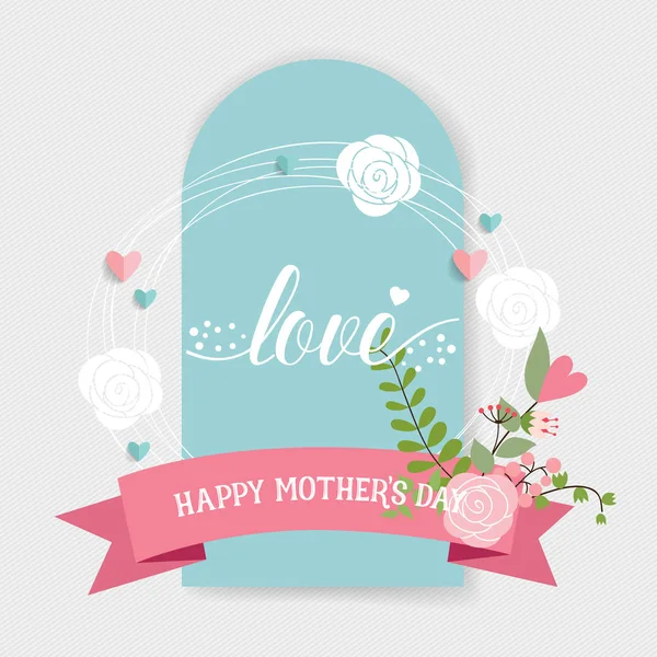Buona festa della mamma, Mazzi di fiori floreali con nastro, vettoriale illustrare — Vettoriale Stock