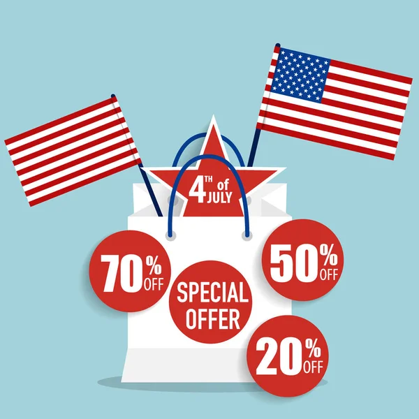 Le 4 juillet. Bonne fête de l'indépendance Vente Coupon, voucher, tag . — Image vectorielle