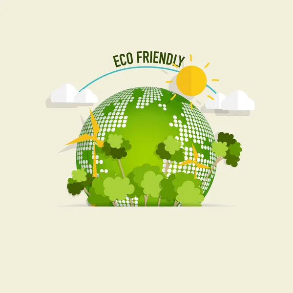 Eco Friendly. Ecologie concept met Green Eco aarde en bomen. Ve — Stockvector