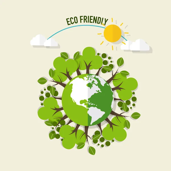 ECO AMIGO. Concepto de Ecología con Eco Tierra Verde y Árboles. Ve. — Vector de stock