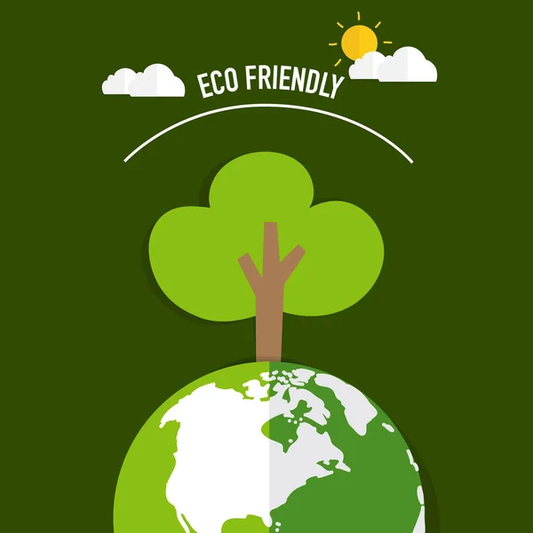 ECO FRIENDLY. Ecology concept with Green Eco Earth and Trees. Ve — Stock Vector