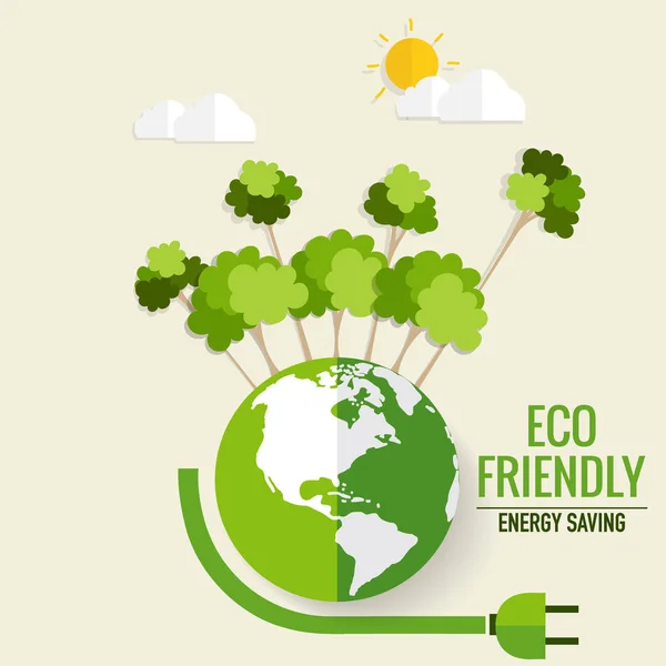Ενέργεια-αποταμίευση έννοια με την Πράσινη Eco γη και τα δέντρα... Il διάνυσμα — Διανυσματικό Αρχείο