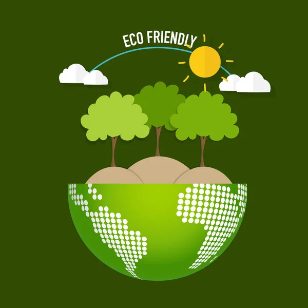 ECO FRIENDLY. Ecology concept with Green Eco Earth and Trees. Ve — Stock Vector