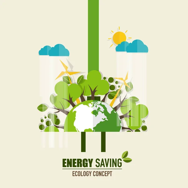 Energiesparkonzept mit grüner Öko-Erde und Bäumen.. — Stockvektor
