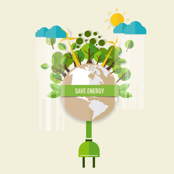 Conceito de poupança de energia com verde Eco Terra e árvores.. Vector il — Vetor de Stock