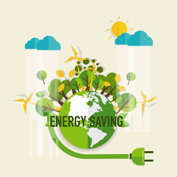 Conceito de poupança de energia com verde Eco Terra e árvores.. Vector il — Vetor de Stock