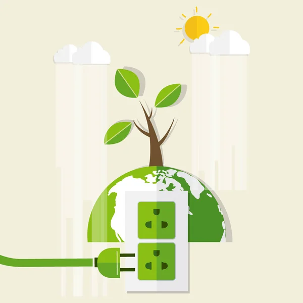 Conceito de poupança de energia com verde Eco Terra e árvores.. Vector il —  Vetores de Stock