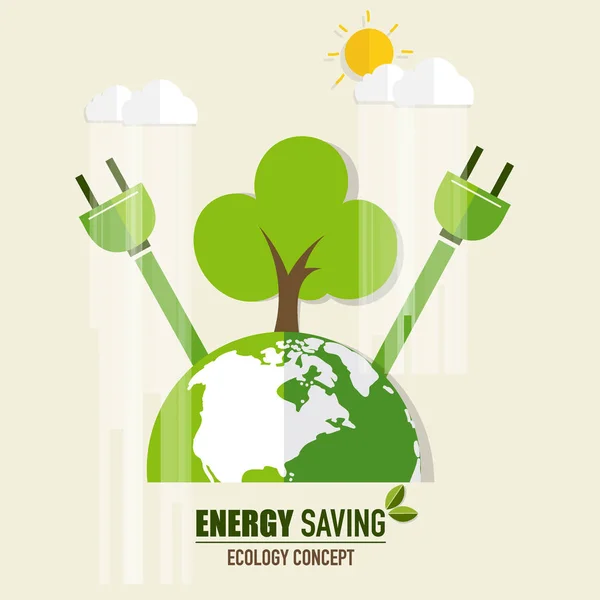 Concepto de ahorro de energía con verde Eco Tierra y árboles.. Vector il — Archivo Imágenes Vectoriales