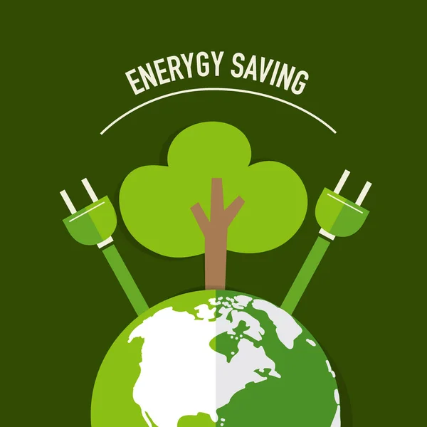 Ενέργεια-αποταμίευση έννοια με την Πράσινη Eco γη και τα δέντρα... Il διάνυσμα — Διανυσματικό Αρχείο