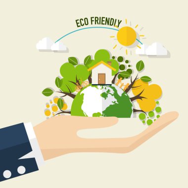 Çevre Dostu. Yeşil Eco dünya ve ağaçları ile ekoloji kavramı. Ve