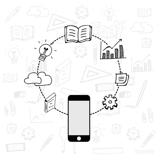 Modelo de design infográfico - dispositivo touchscreen moderno com aplicativo — Vetor de Stock