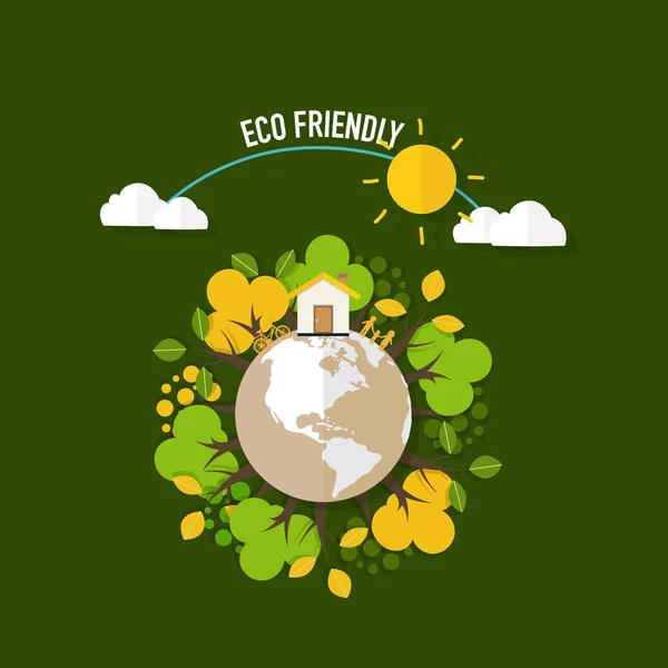 Eco Friendly. Ecologie concept met Green Eco aarde en bomen. Ve — Stockvector