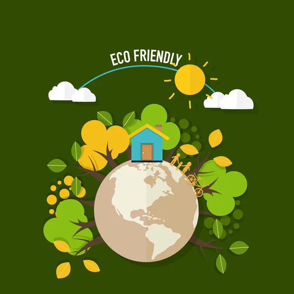 Amigo do ECO. Conceito de ecologia com Green Eco Earth e Árvores. Ve —  Vetores de Stock