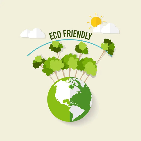 ECO FRIENDLY. Konsep ekologi dengan Green Eco Earth and Trees. Ve - Stok Vektor