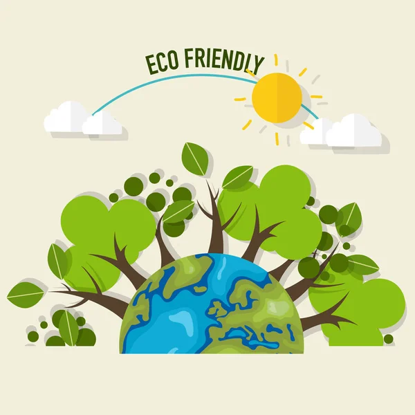 ECO à l'amiable. Concept écologique avec Green Eco Earth and Trees. Ve — Image vectorielle