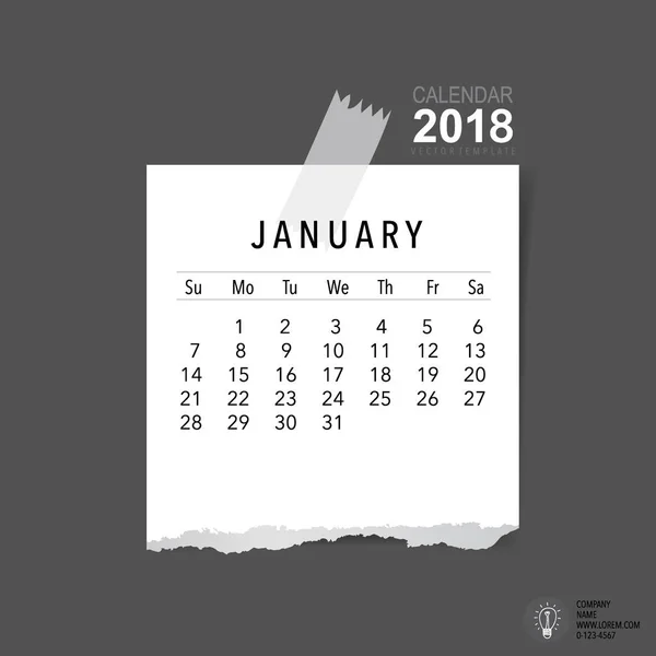 2018 Kalender Planner Vector Ontwerp Maandelijkse Kalender Sjabloon Voor Januari — Stockvector