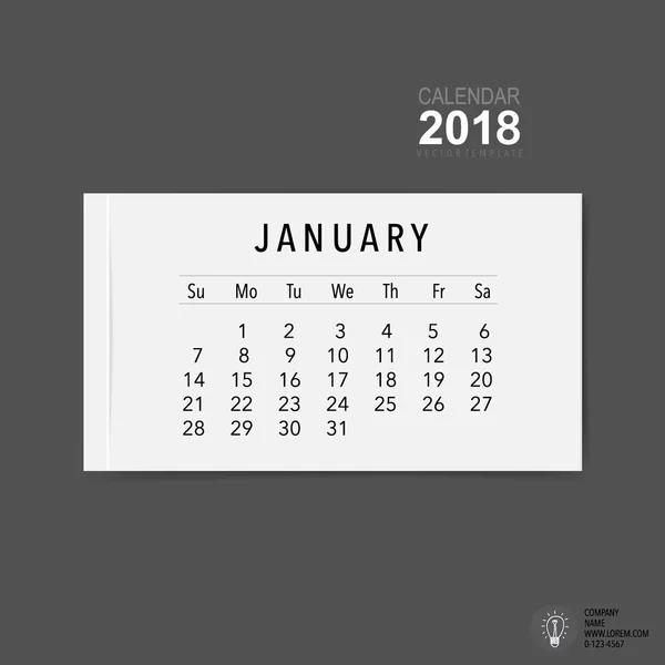 Diseño Vectores Planificador Calendario 2018 Plantilla Calendario Mensual Para Enero — Archivo Imágenes Vectoriales