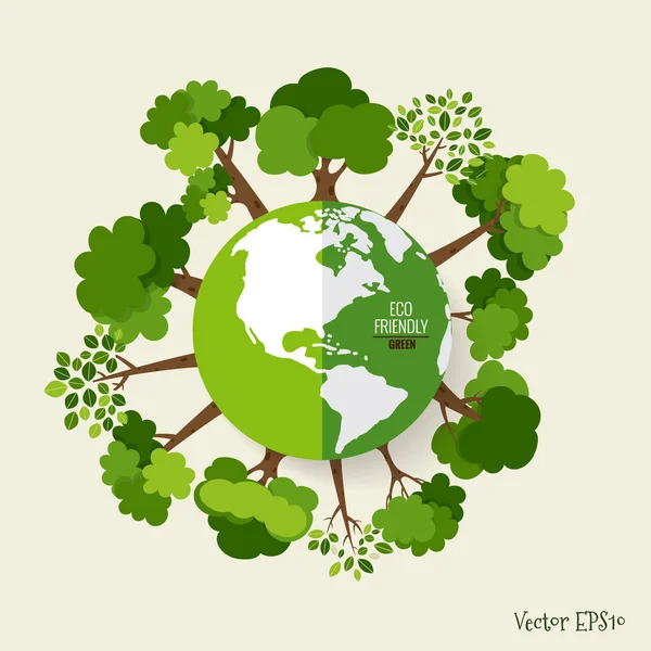 Ekonomisk Friendig Ekologi Koncept Med Green Eco Earth Och Träd — Stock vektor